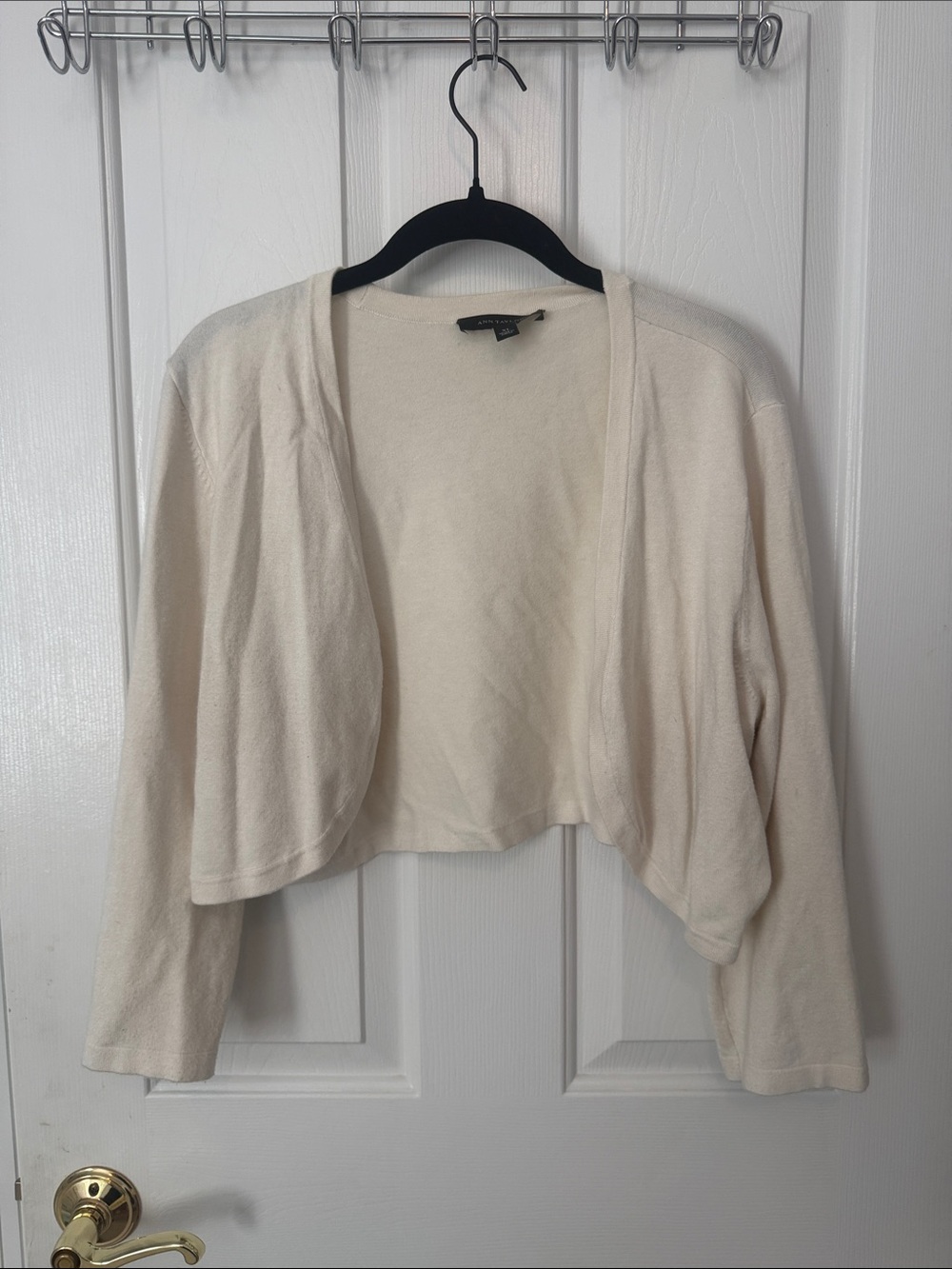 Ann Taylor Cream Cropped Open-Front Cardigan Shrug